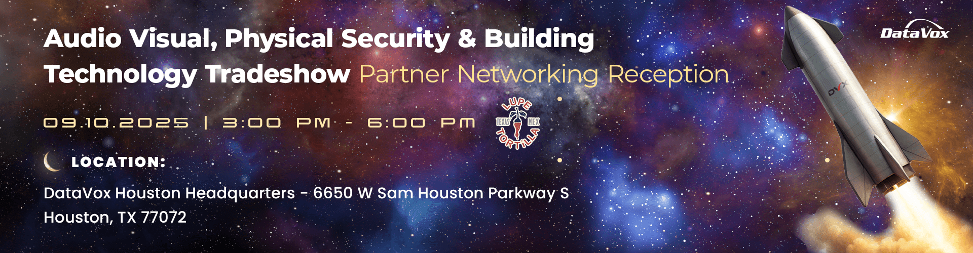Promotional Banner for AV/Phy Sec/ BTS Tradeshow Networking Reception