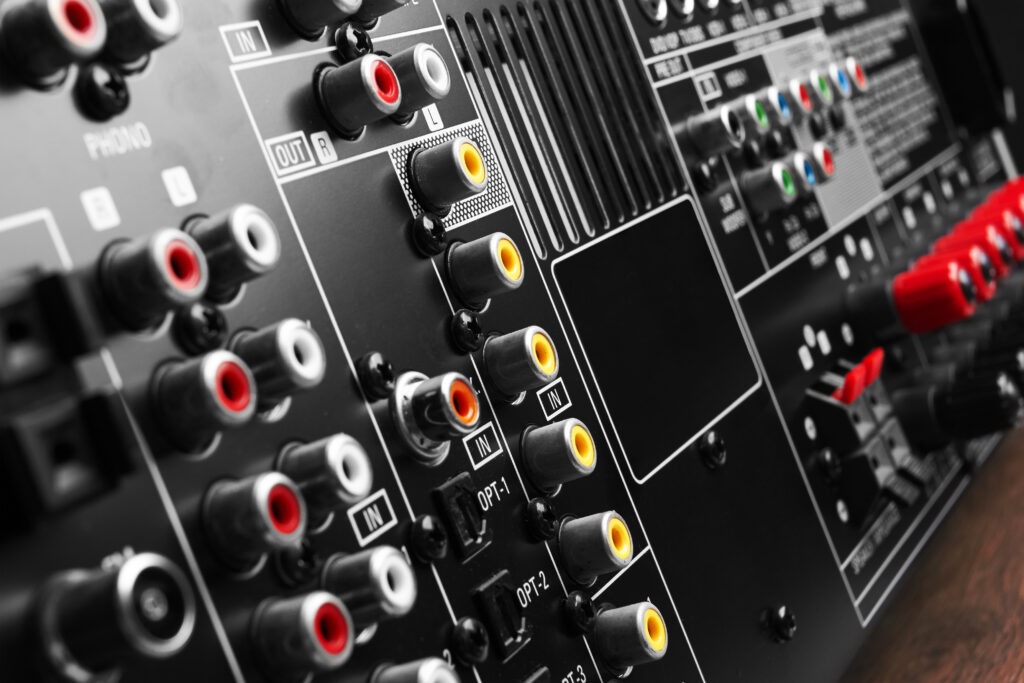 Back side of AV receiver, closeup